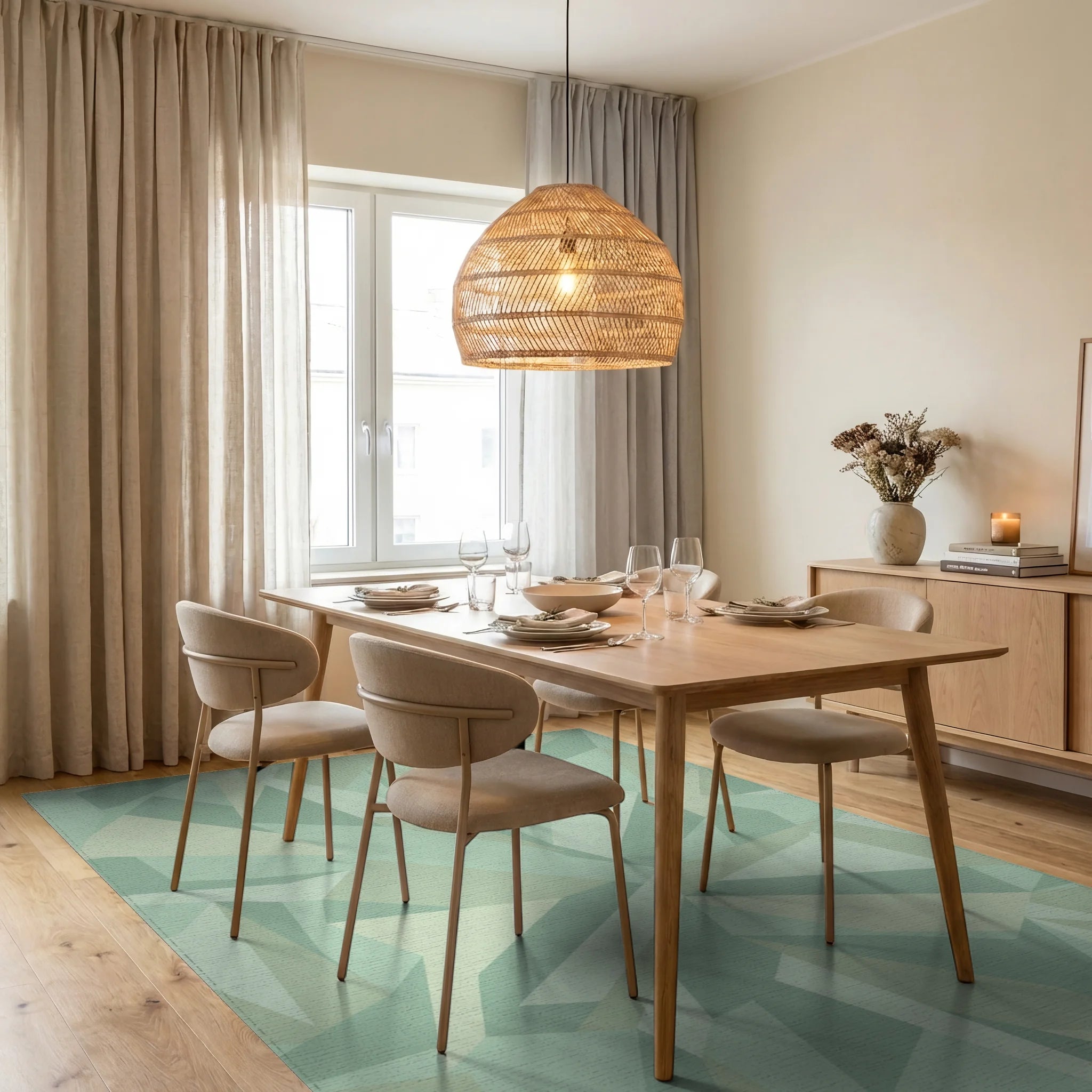 Subtle Geometric Crystal Shards Rug Dining Room View