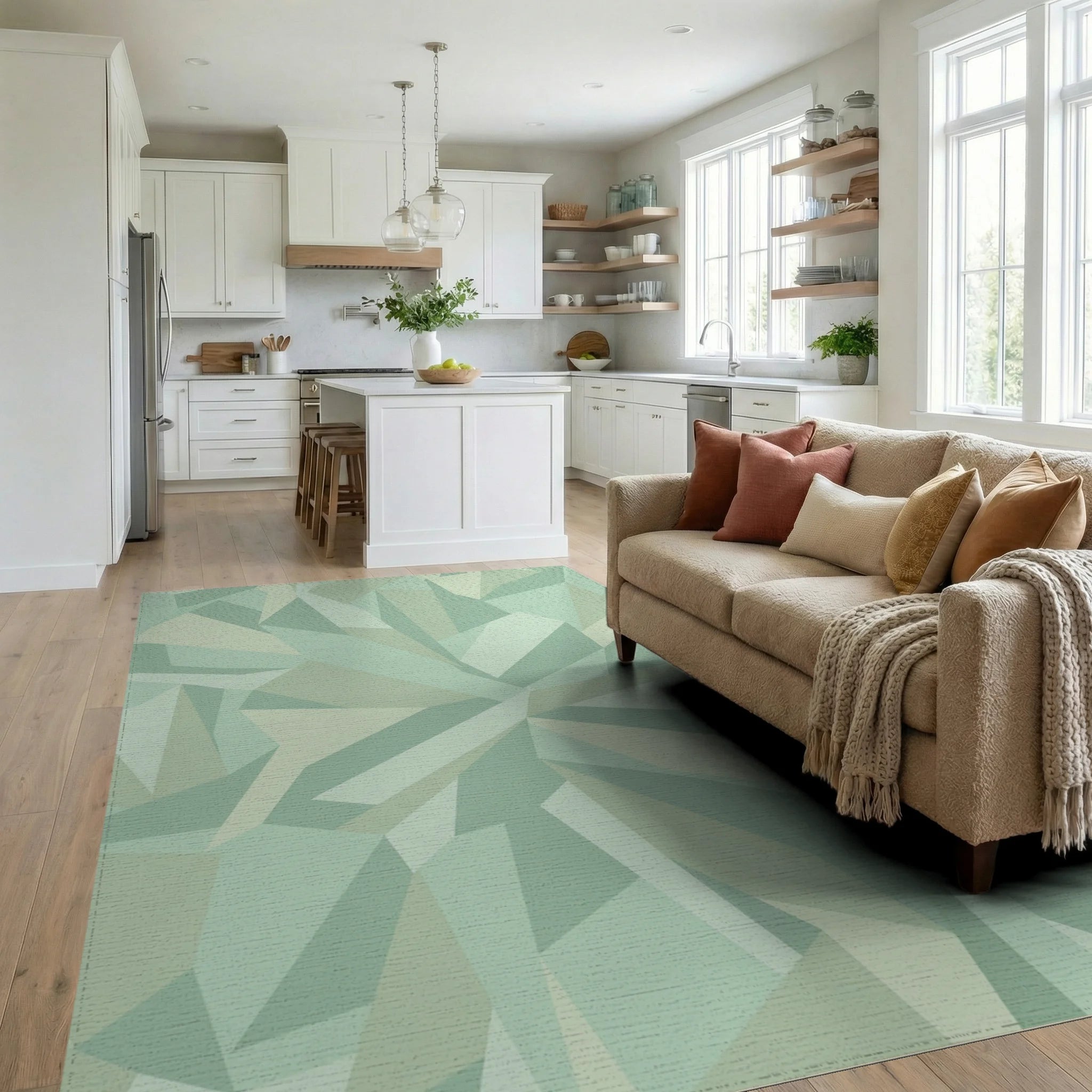 Subtle Geometric Crystal Shards Rug Living Room View