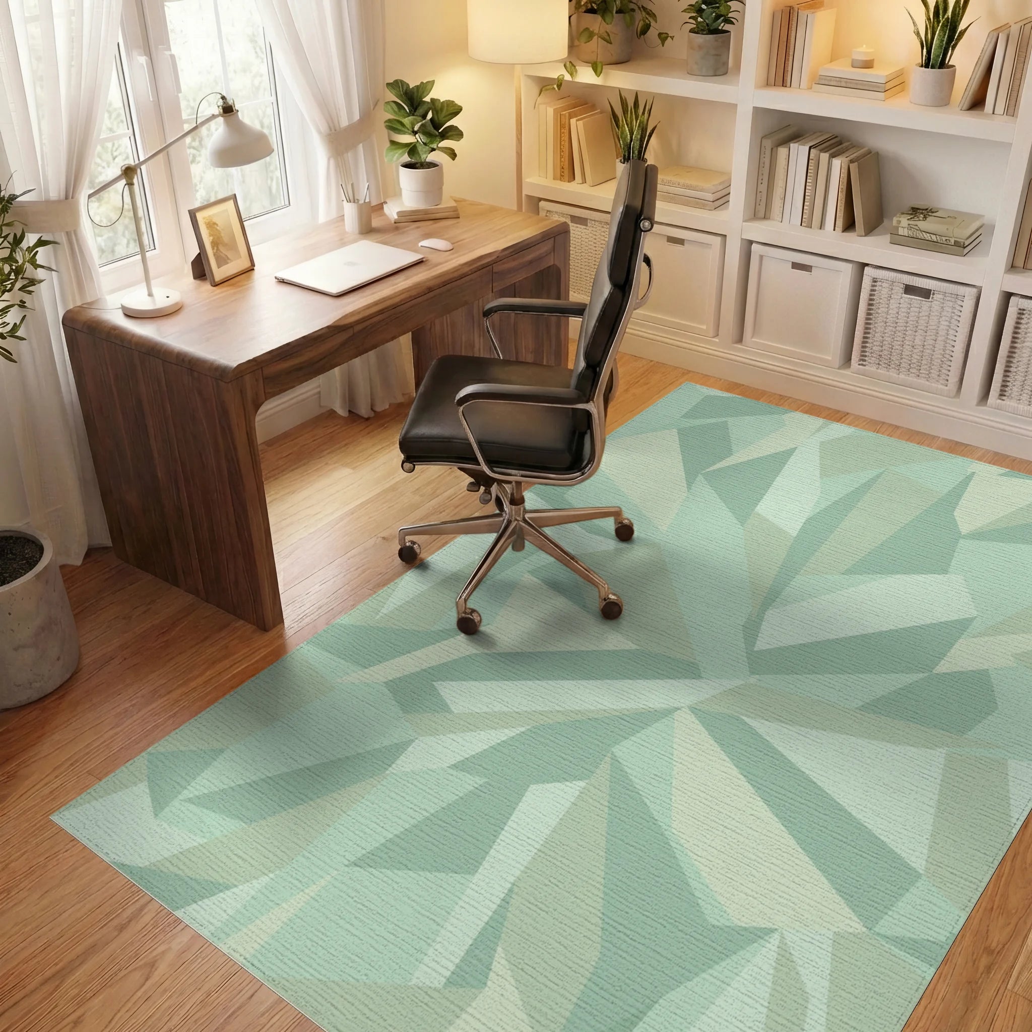 Subtle Geometric Crystal Shards Rug Office View