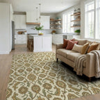 Subtle Gold Floral Arch Motif Rug Living Room View