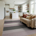 Subtle Lavender Gray Striped Texture Rug - Living Room View