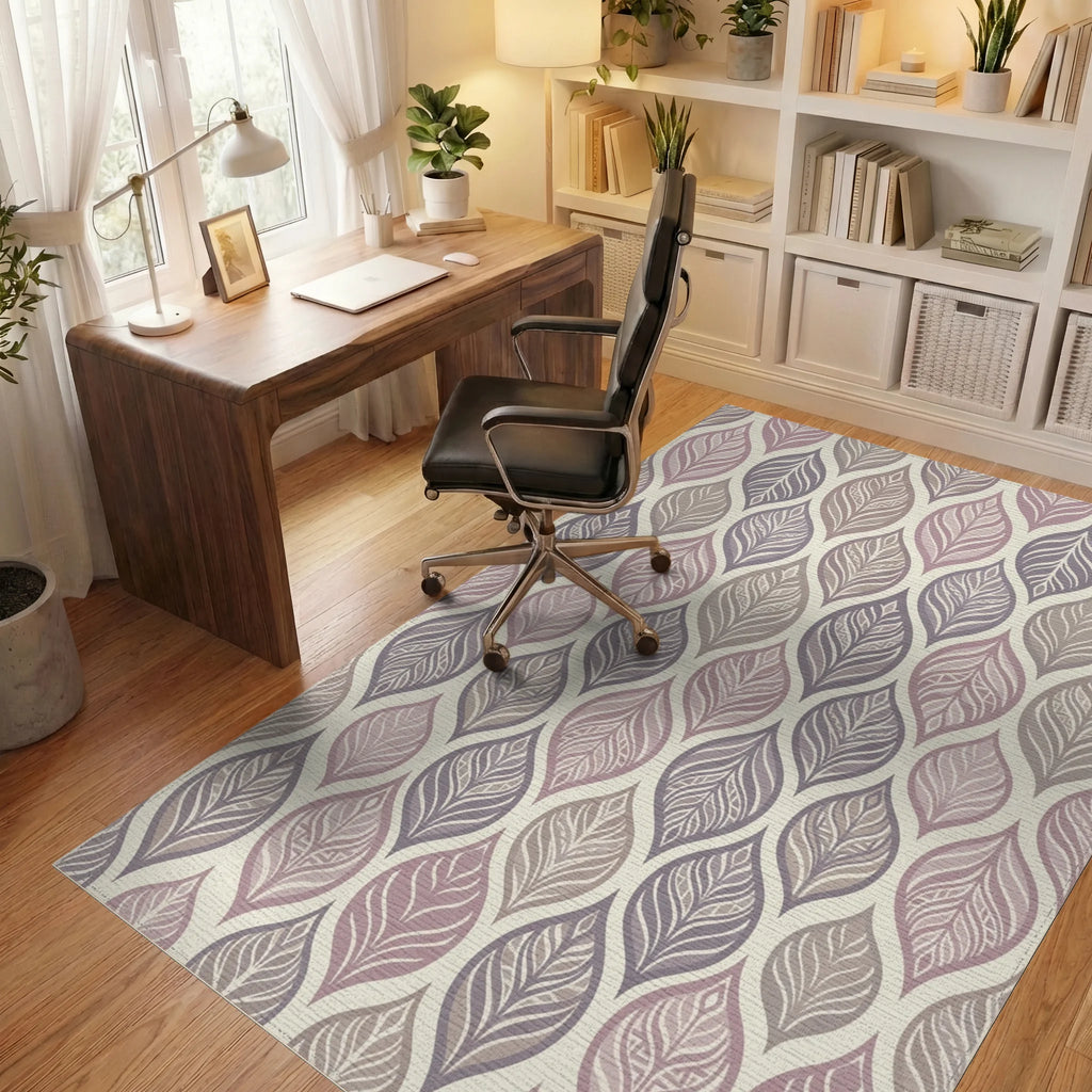 Subtle Lavender Leaf Overlay Rug Office View