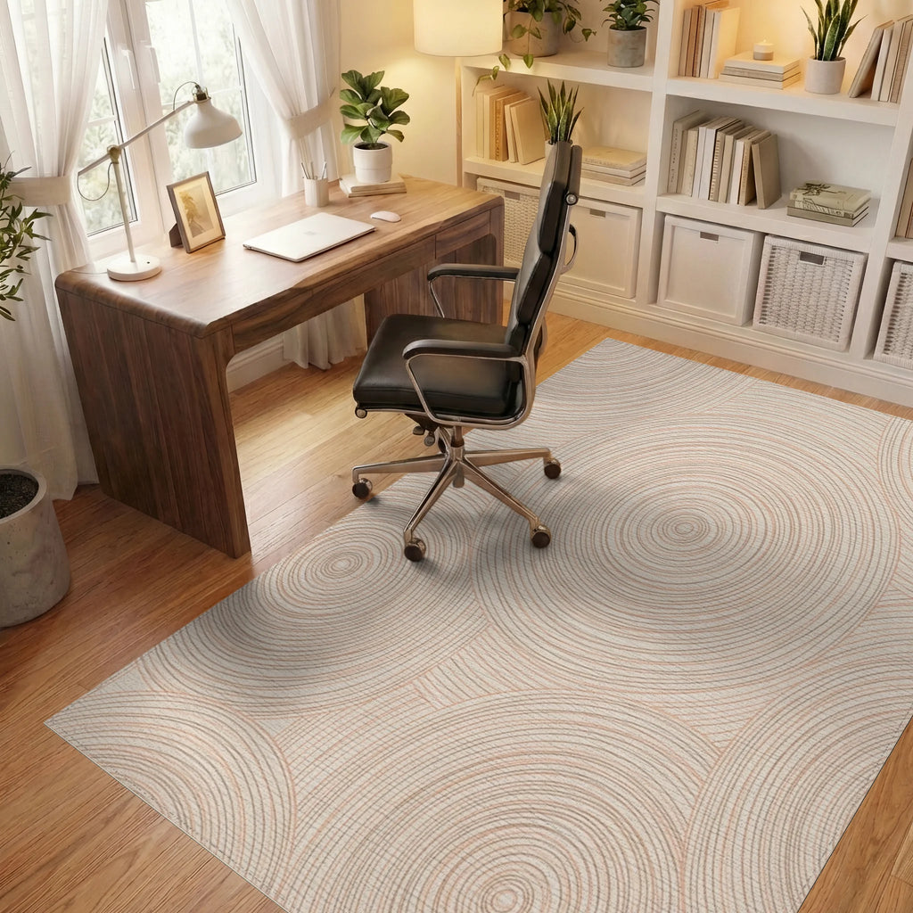 Subtle Peach Concentric Circles Rug Office View