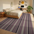 Subtle Plum And Taupe Stripes Rug Bedroom View