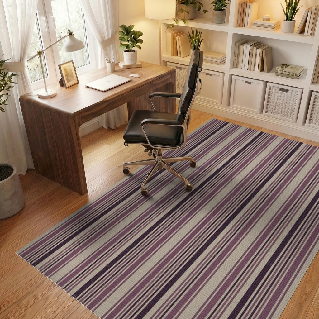 Subtle Plum And Taupe Stripes Rug Office View
