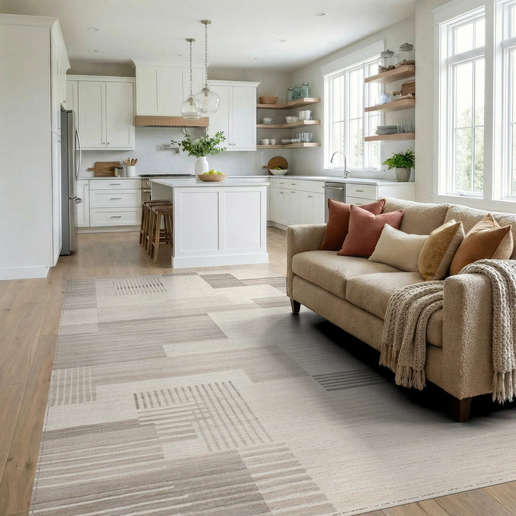 Subtle Stripe Rectangular Arrangement Rug - Living Room View