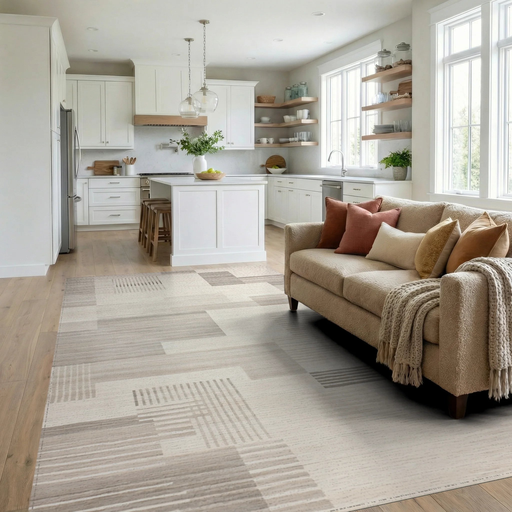 Subtle Stripe Rectangular Arrangement Rug - Living Room View