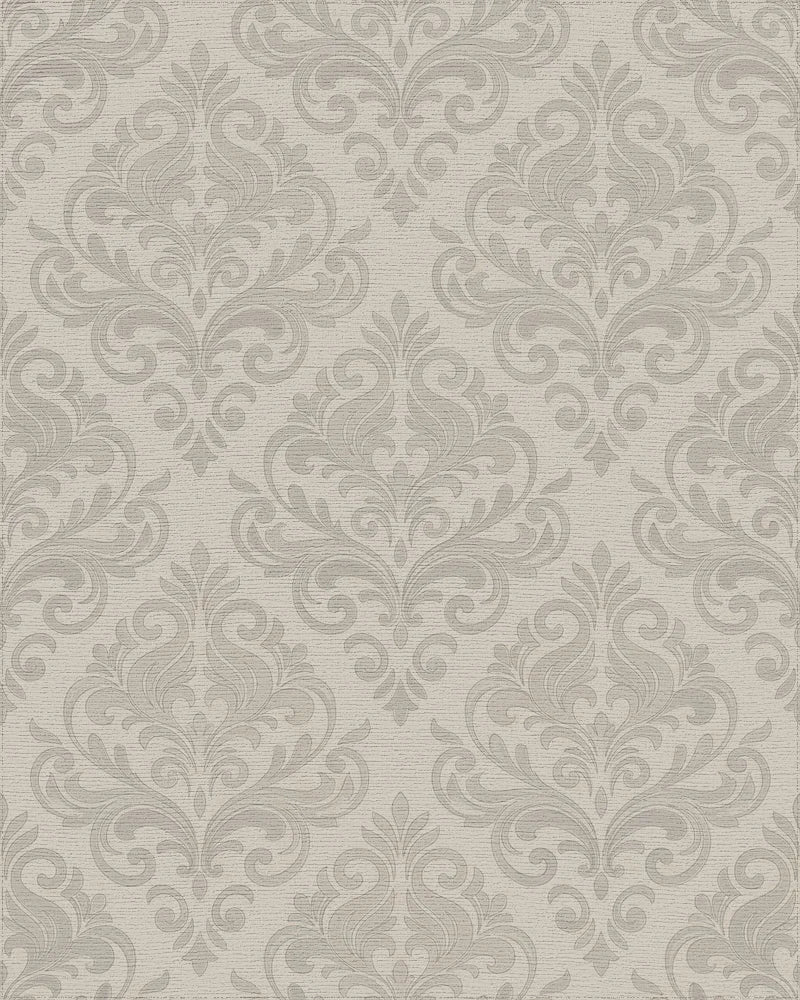 Subtle Tan Damask Scroll Work Rug - Cutout View