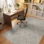 Subtle Tan Damask Scroll Work Rug Office View