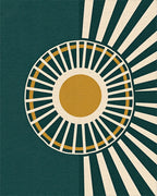 Sunburst Abstract Teal Gold Rug - Cutout View