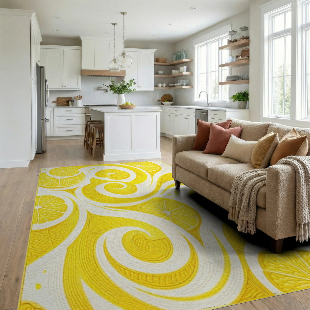 Sunny Citrus Swirl Tile Pattern Rug - Living Room View