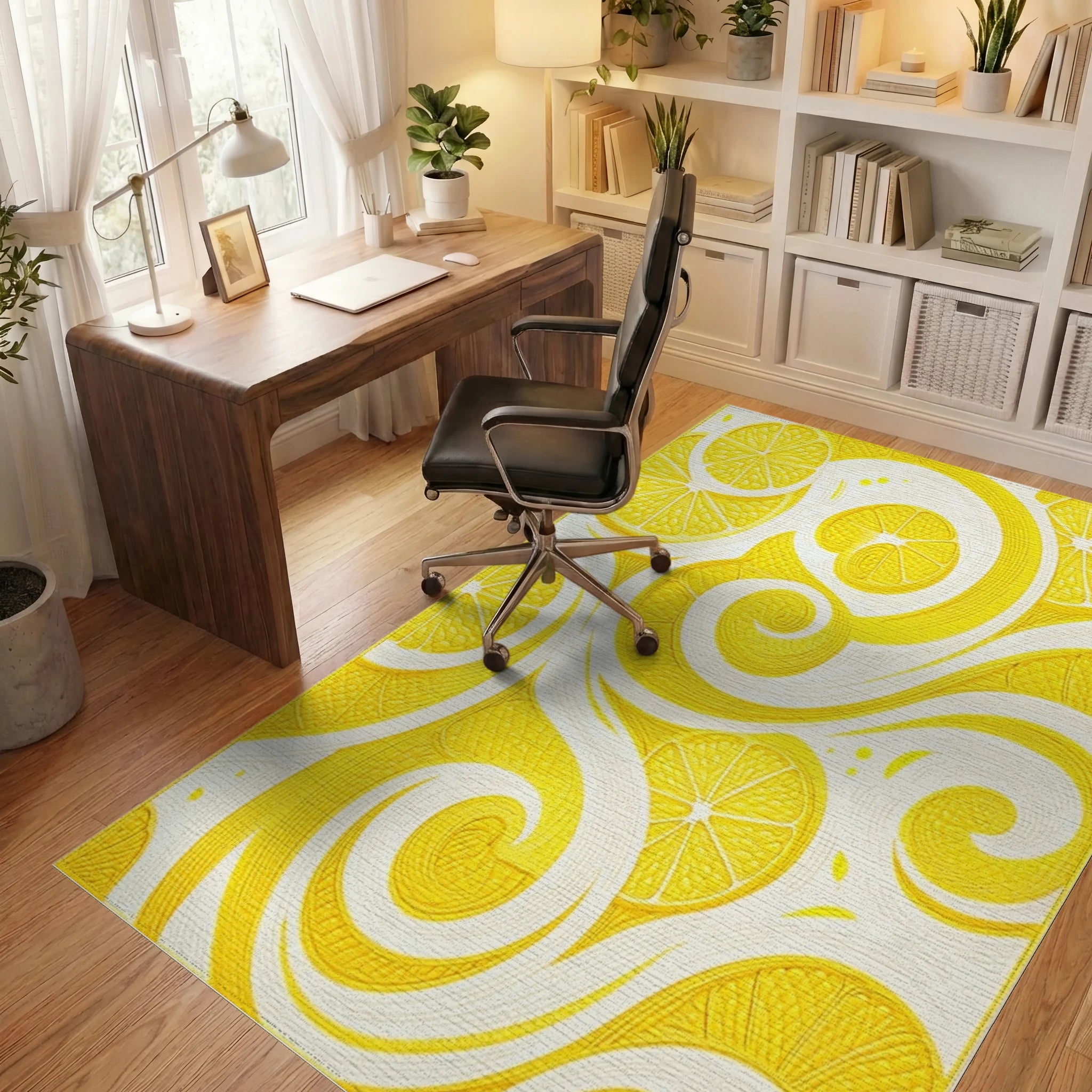 Sunny Citrus Swirl Tile Pattern Rug - Office View