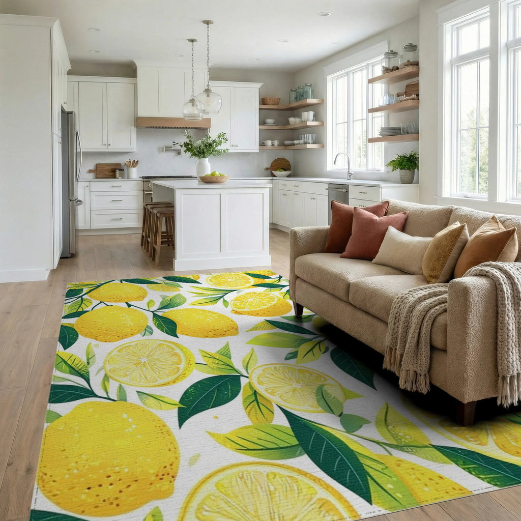 Sunny Lemon Slice Pattern Design Rug Living Room View