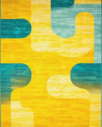 Sunny Teal Abstract Arcs Rug - Cutout View