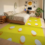 Sunny Yellow Egg Collage Rug - Bedroom View
