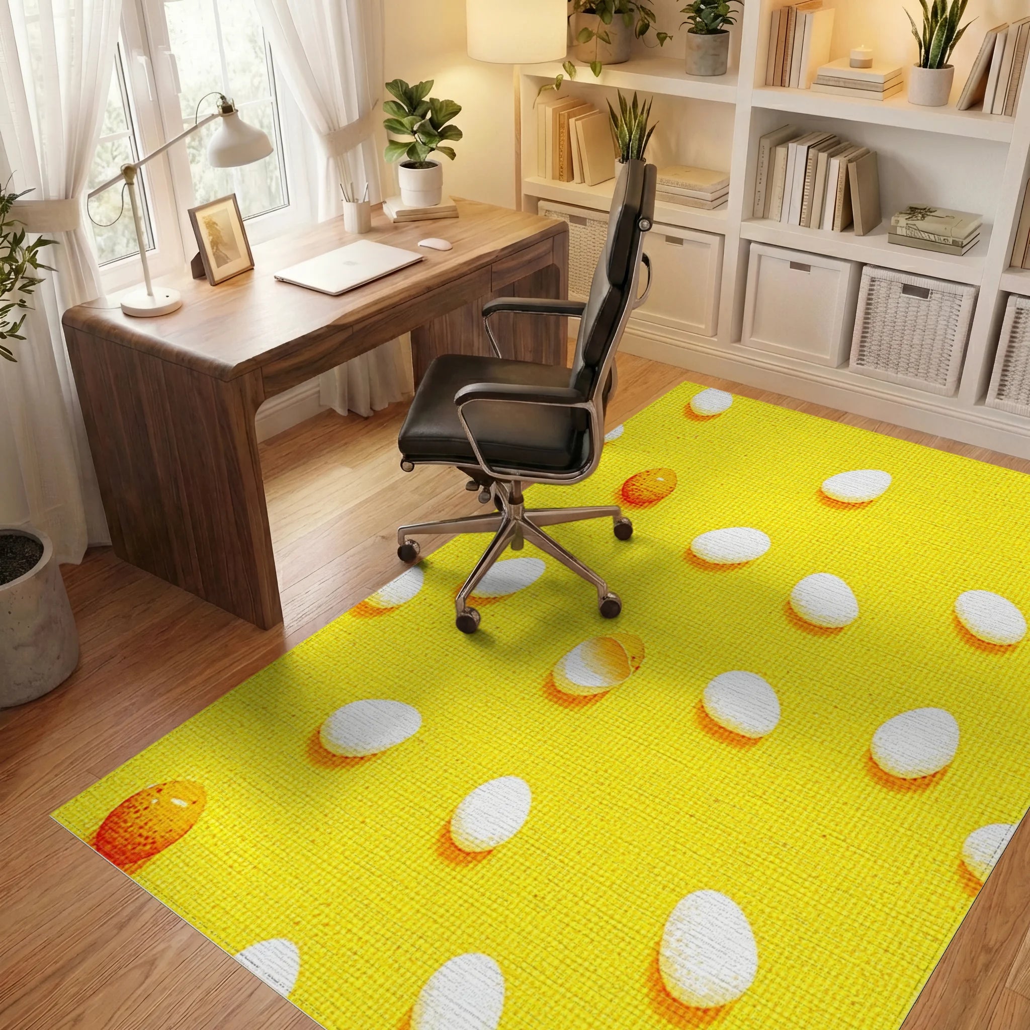 Sunny Yellow Egg Collage Rug - Office View