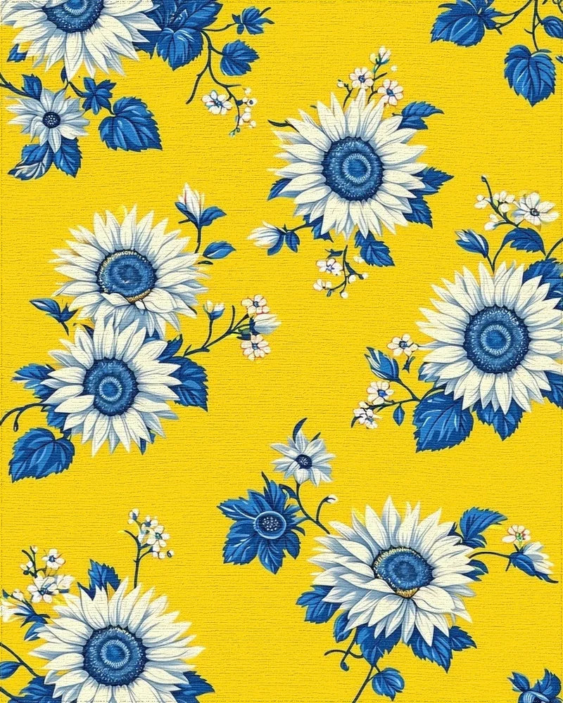 Sunny Yellow Sunflowers Blue Leaves Rug - Cutout View