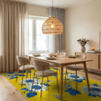 Sunny Yellow Sunflowers Blue Leaves Rug - Dining Room View