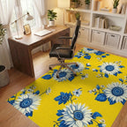 Sunny Yellow Sunflowers Blue Leaves Rug - Office View