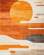 Sunset Orange Abstract Circular Landscape Rug - Cutout View