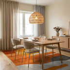 Sunset Orange Abstract Circular Landscape Rug - Dining Room View