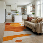 Sunset Orange Abstract Circular Landscape Rug - Living Room View