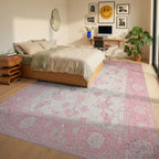 Sweet Blossom Pink Floral Medallion Rug - Bedroom View