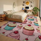 Sweet Cherry Cupcake Delight Pattern Rug Bedroom View