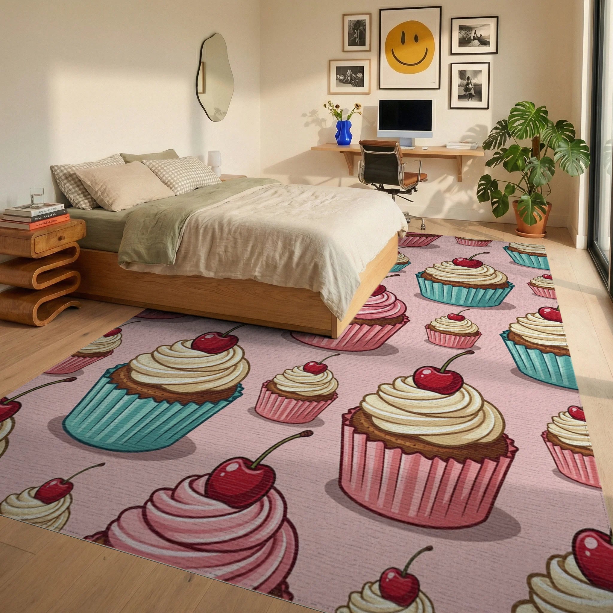Sweet Cherry Cupcake Delight Pattern Rug Bedroom View
