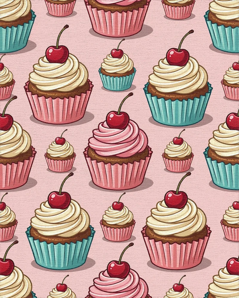 Sweet Cherry Cupcake Delight Pattern Rug - Cutout View