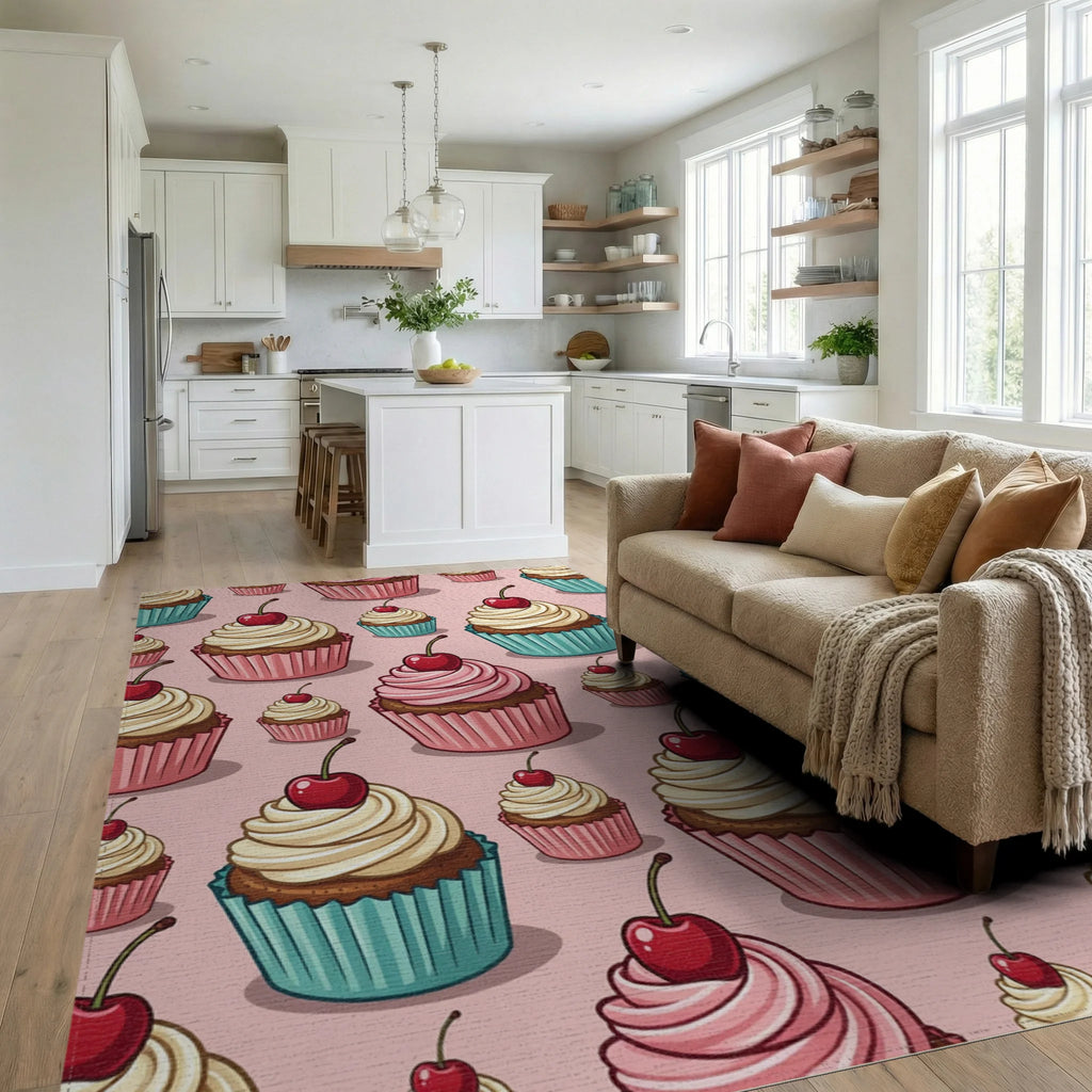 Sweet Cherry Cupcake Delight Pattern Rug Living Room View