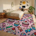 Sweet Cupcake And Candy Toss Rug Bedroom View