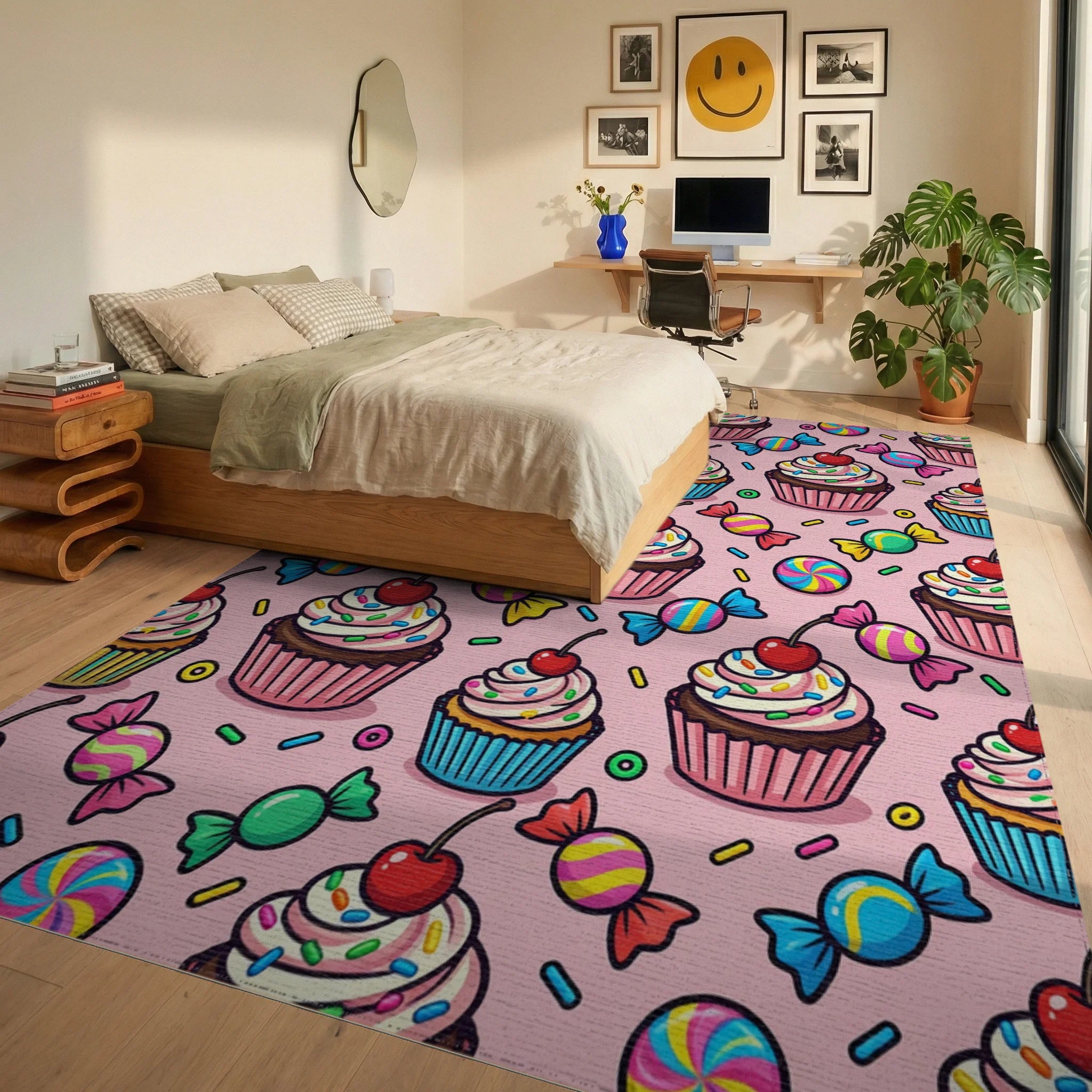 Sweet Cupcake And Candy Toss Rug Bedroom View