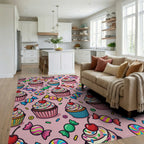 Sweet Cupcake And Candy Toss Rug Living Room View