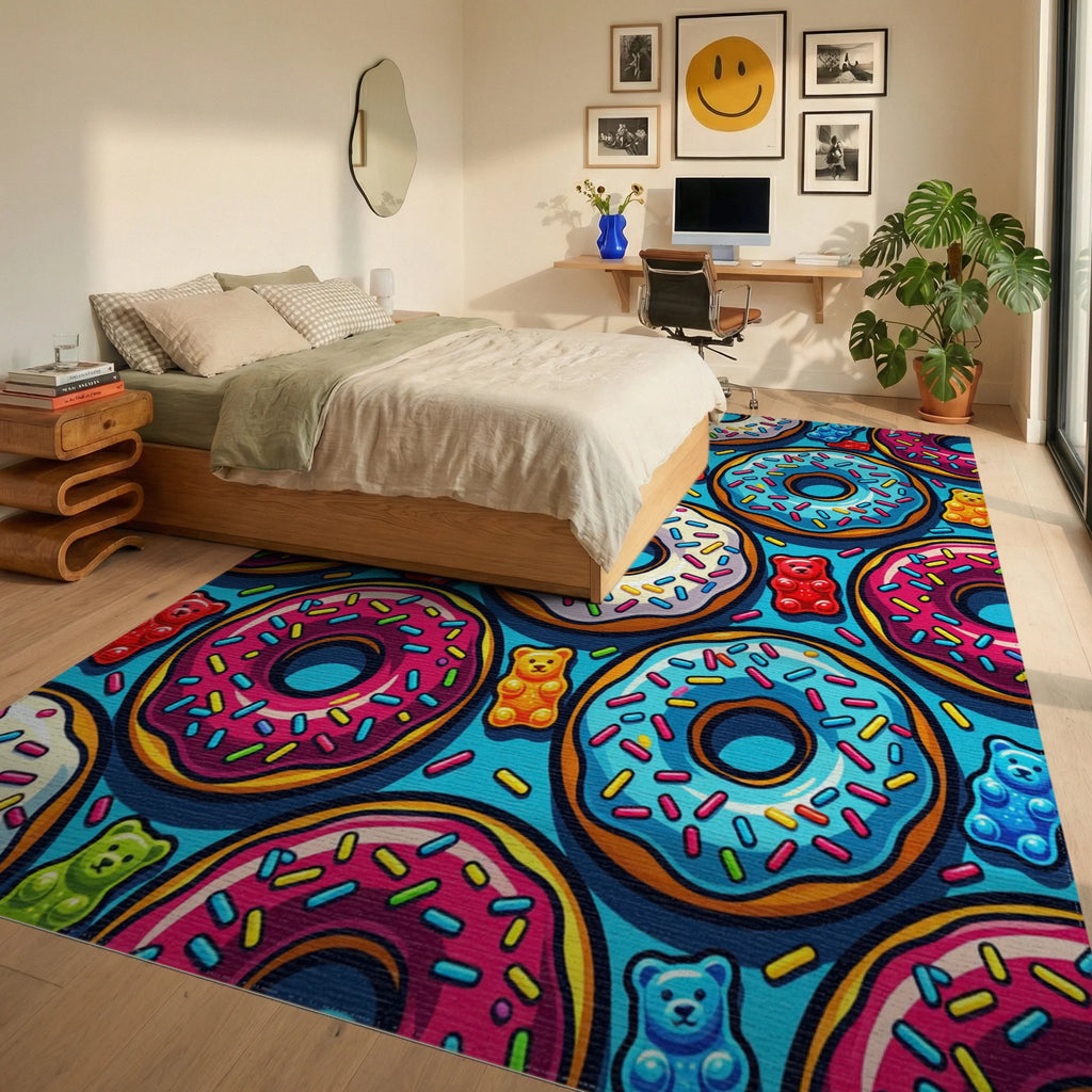 Sweet Gummy Bear Donut Sprinkle Rug Bedroom View