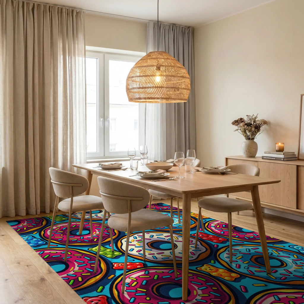 Sweet Gummy Bear Donut Sprinkle Rug Dining Room View