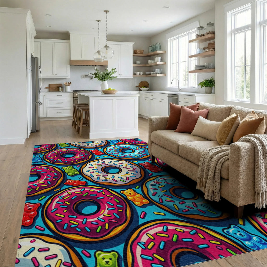 Sweet Gummy Bear Donut Sprinkle Rug Living Room View
