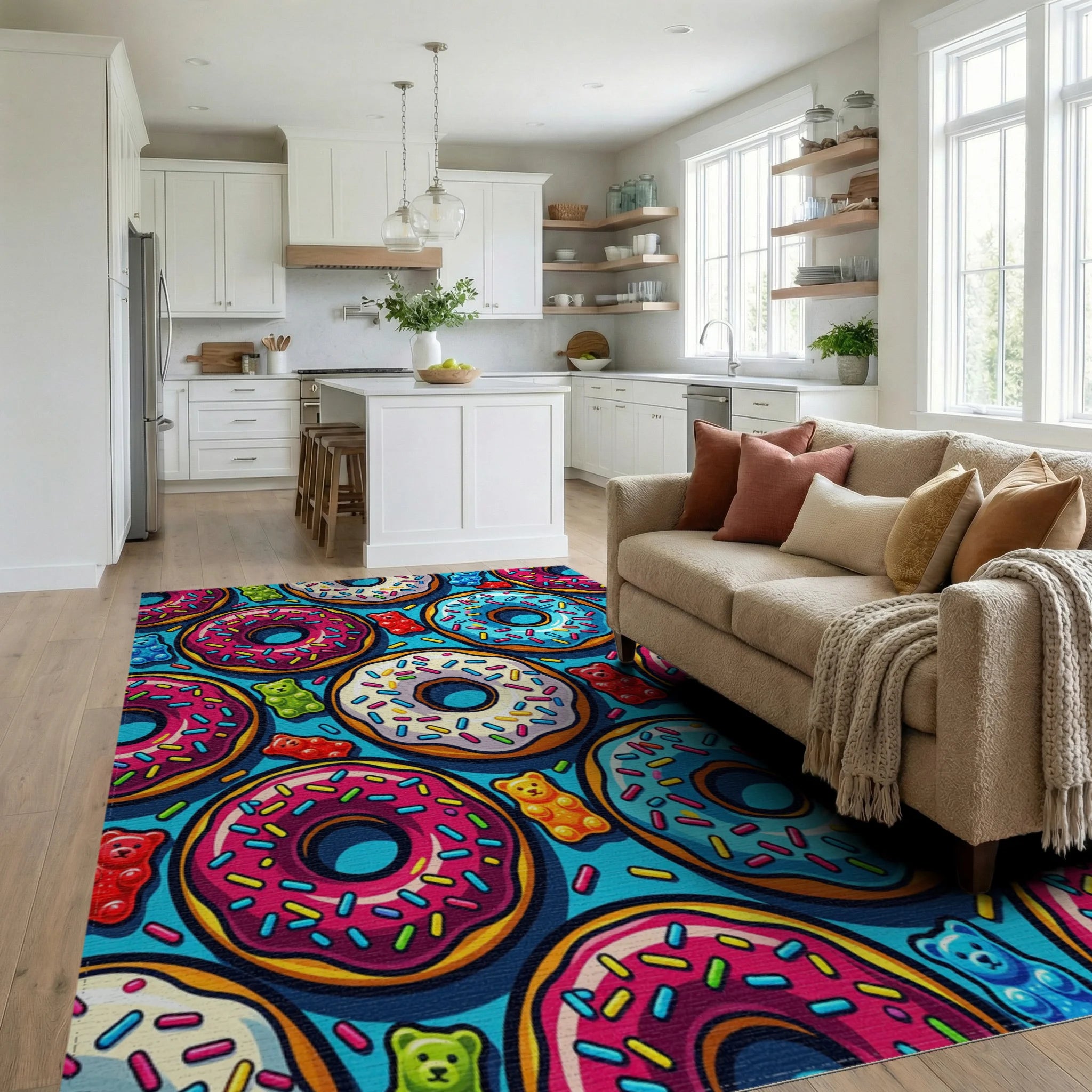 Sweet Gummy Bear Donut Sprinkle Rug Living Room View
