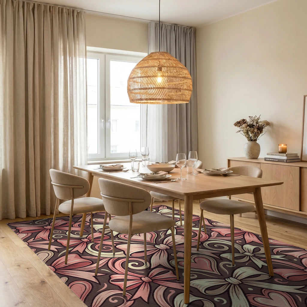 Sweet Hearts And Bows Repetition Rug Dining Room View