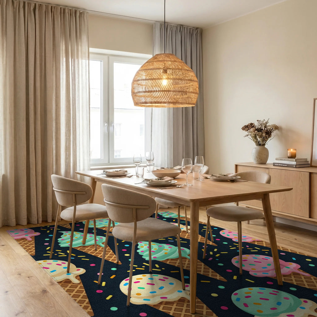 Sweet Ice Cream Cones with Sprinkles Rug Dining Room View