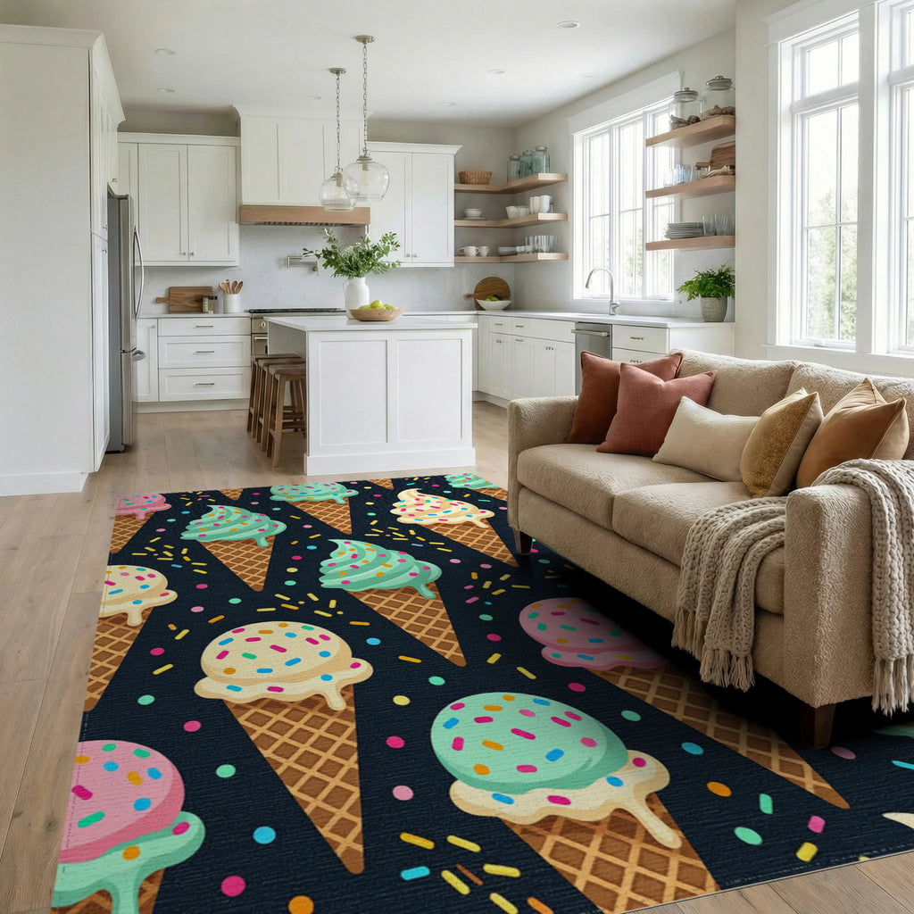 Sweet Ice Cream Cones with Sprinkles Rug Living Room View