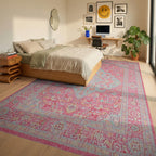 Sweet Pink Blue Medallion Rug - Bedroom View