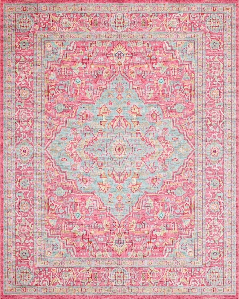 Sweet Pink Blue Medallion Rug - Cutout View
