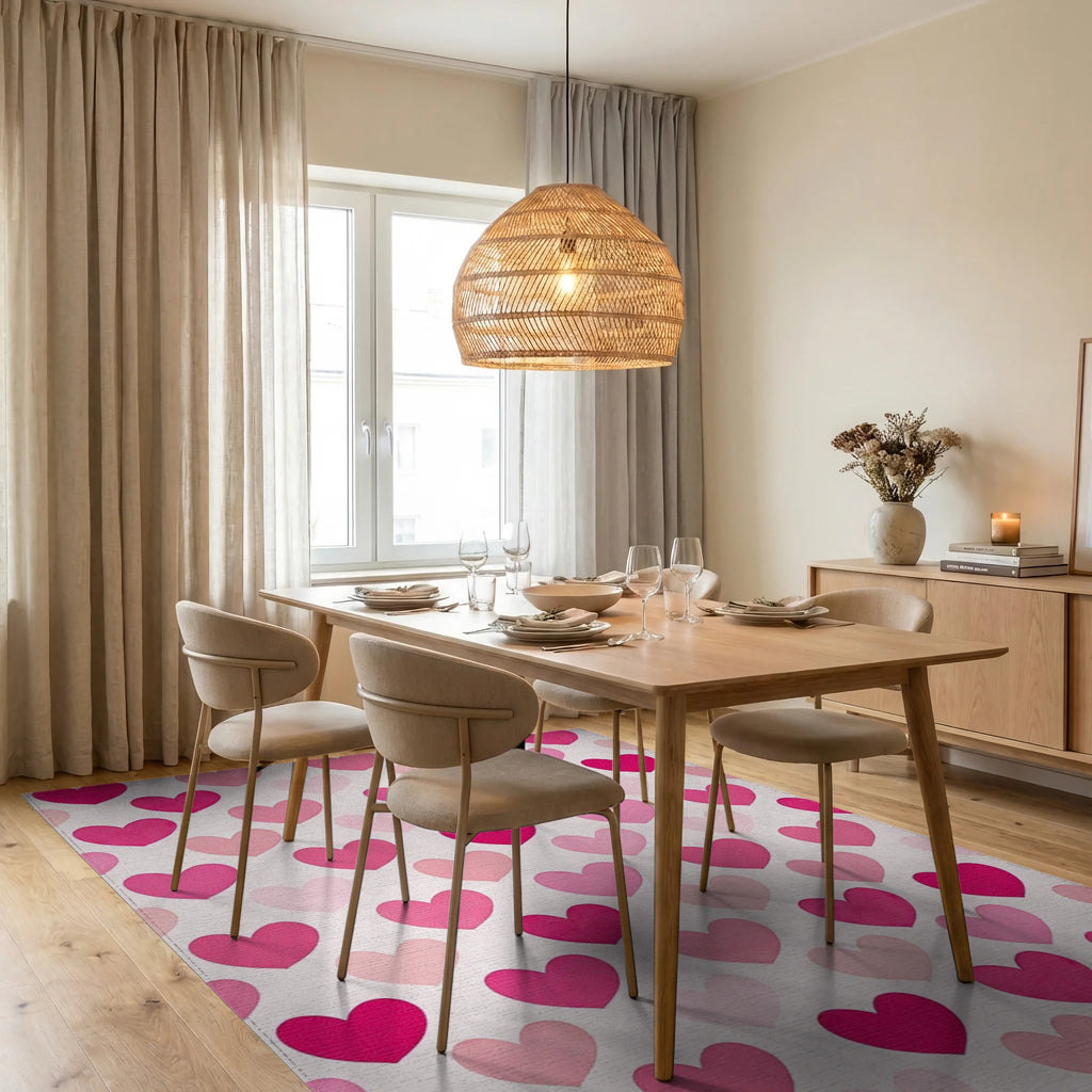 Sweet Pink Heart Collage Rug Dining Room View