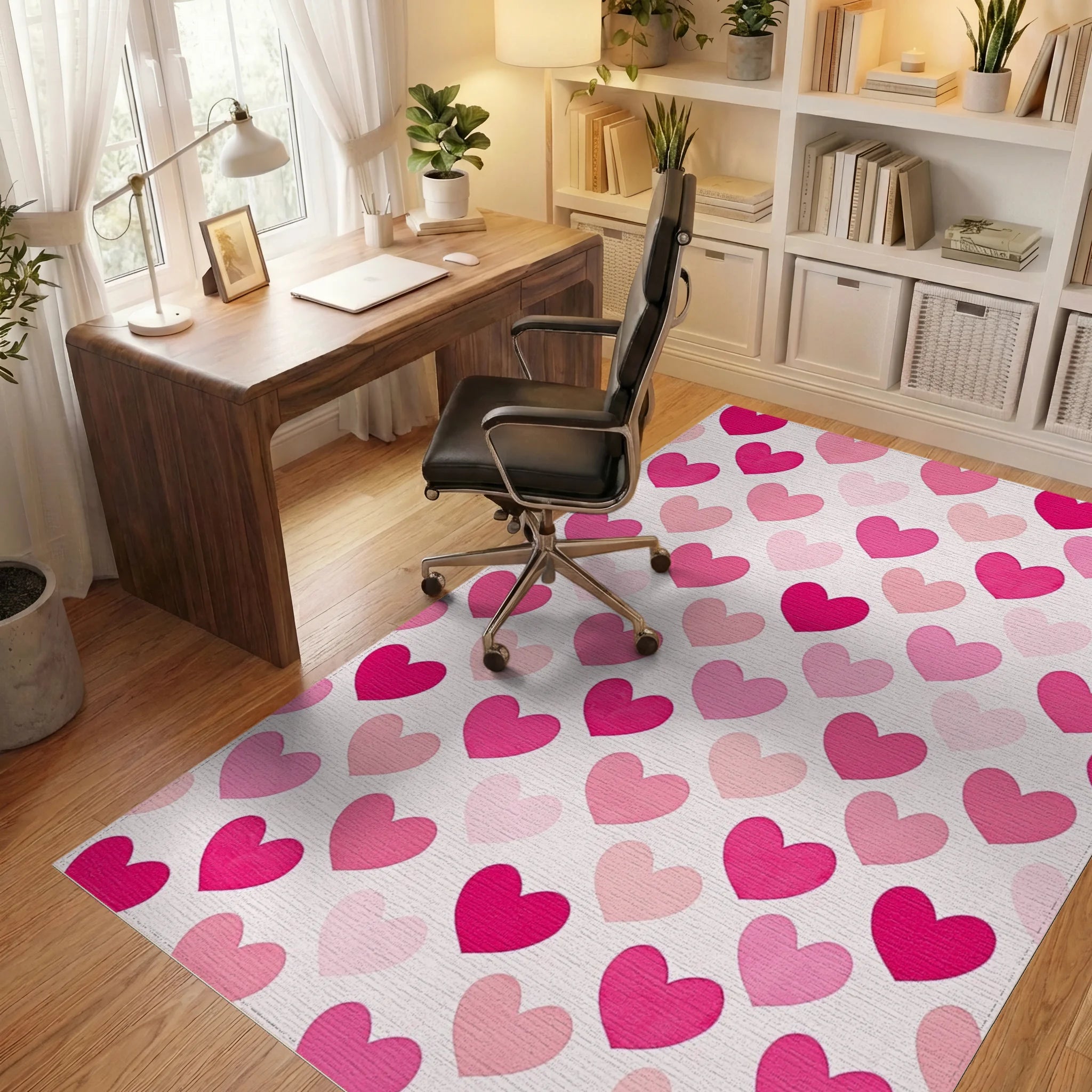 Sweet Pink Heart Collage Rug Office View