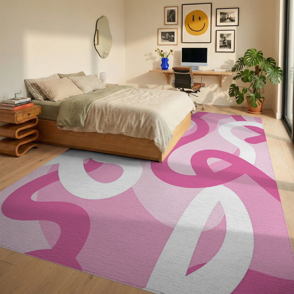 Sweet Pink Wave Pattern Design Rug Bedroom View