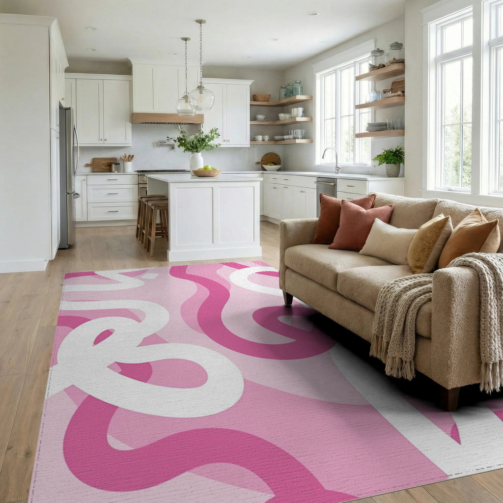 Sweet Pink Wave Pattern Design Rug Living Room View