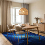 Swirling Blue Nebula Stars Rug - Dining Room View