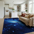 Swirling Blue Nebula Stars Rug - Living Room View