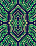 Symmetrical Green And Navy Abstract Design Rug - Cutout View